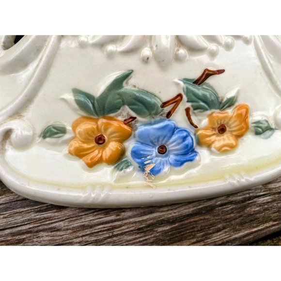 Art Deco 1930s Flush Mount Ceiling Fixture Light Porcelain Ceramic Floral - Picture 12 of 16